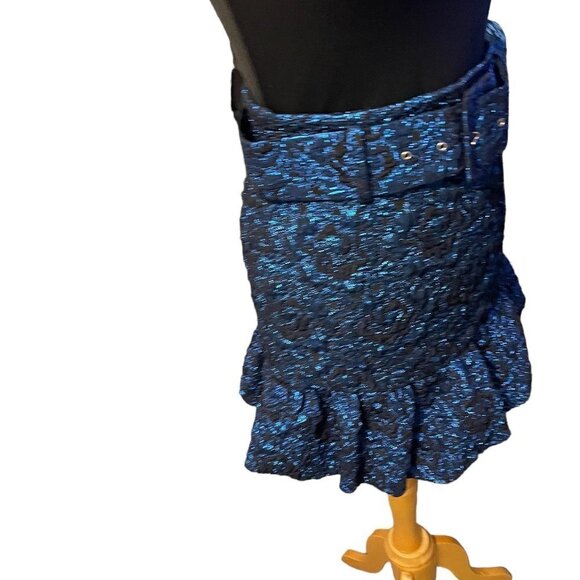 NWOT Zara Blue Jacquard Skirt With Frilled Hem Size S - Picture 3 of 7